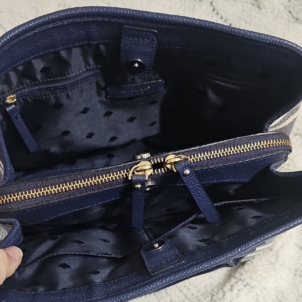 Kate Spade Larchmont Avenue Evangelie Blue And White Striped Purse - Picture 6 of 11